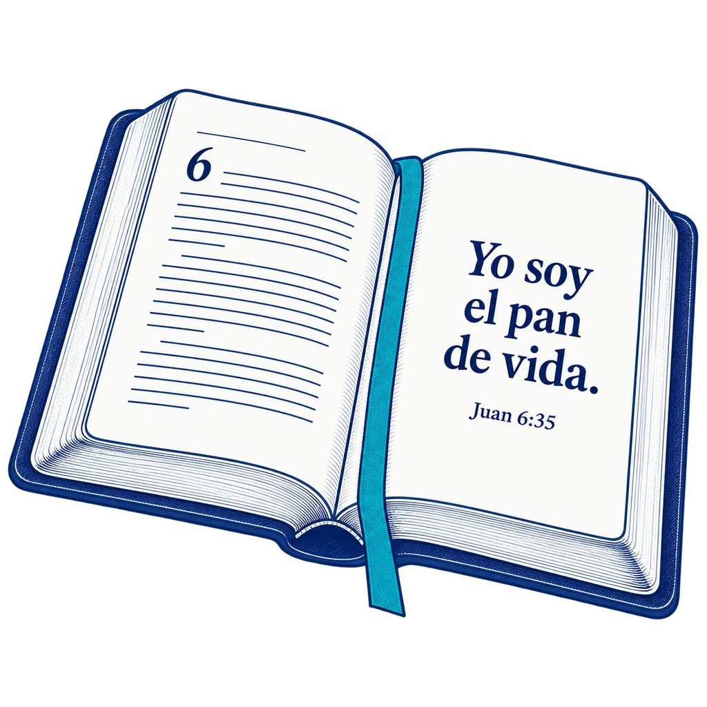 Biblia abierta ilustrada a tinta con lomo y páginas unidos y cinta turquesa.